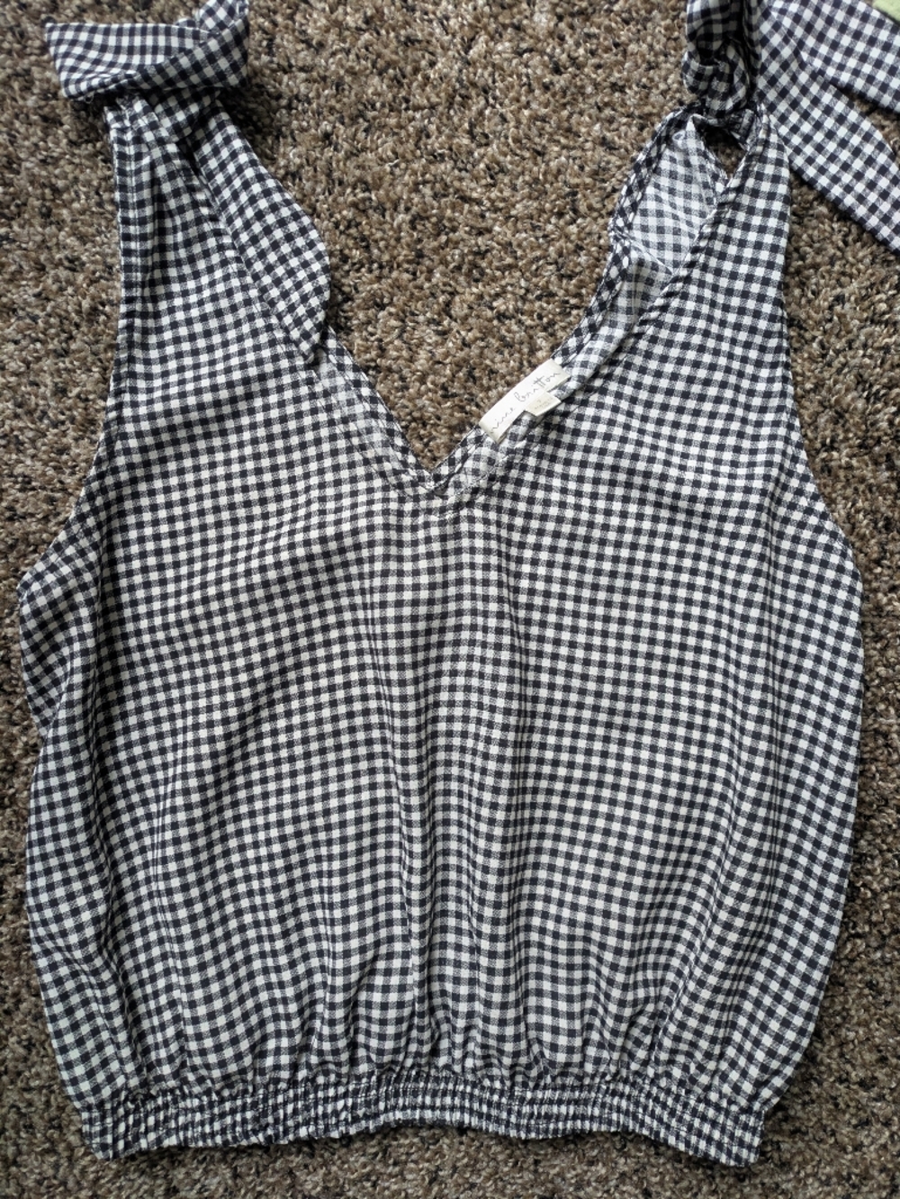 Nine Britton Black & White Gingham Tie-Shoulder Camisole